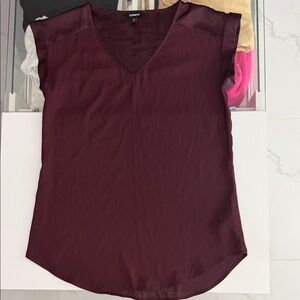 Express Burgundy V-Neck Blouse